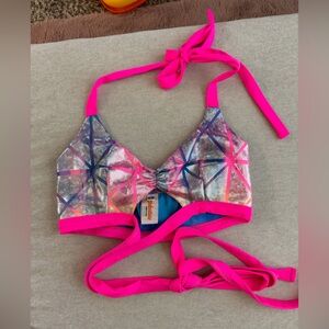 Holographic/pink wrap top
